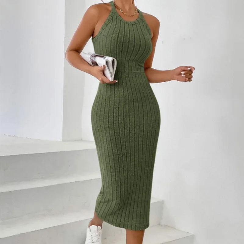 Vestido casual  punto acanalado sin mangas con cuello redondo y tirantes finos