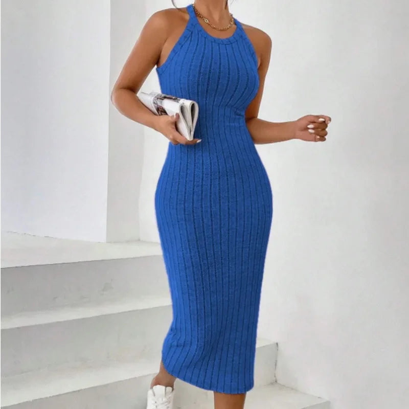 Vestido casual  punto acanalado sin mangas con cuello redondo y tirantes finos