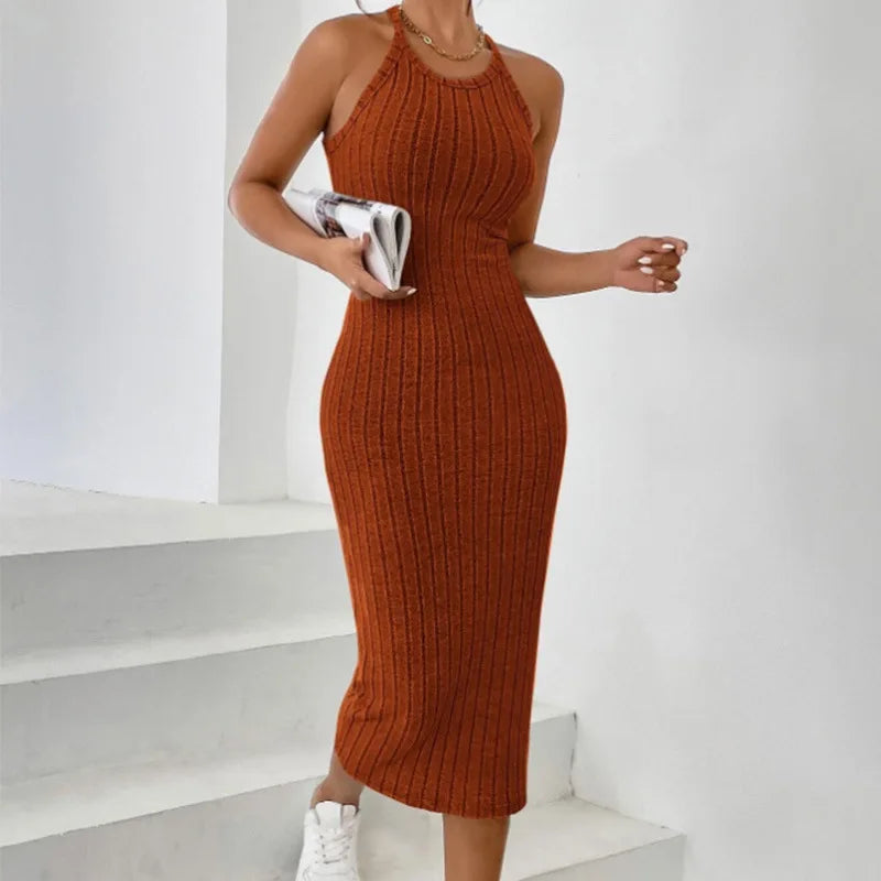 Vestido casual  punto acanalado sin mangas con cuello redondo y tirantes finos