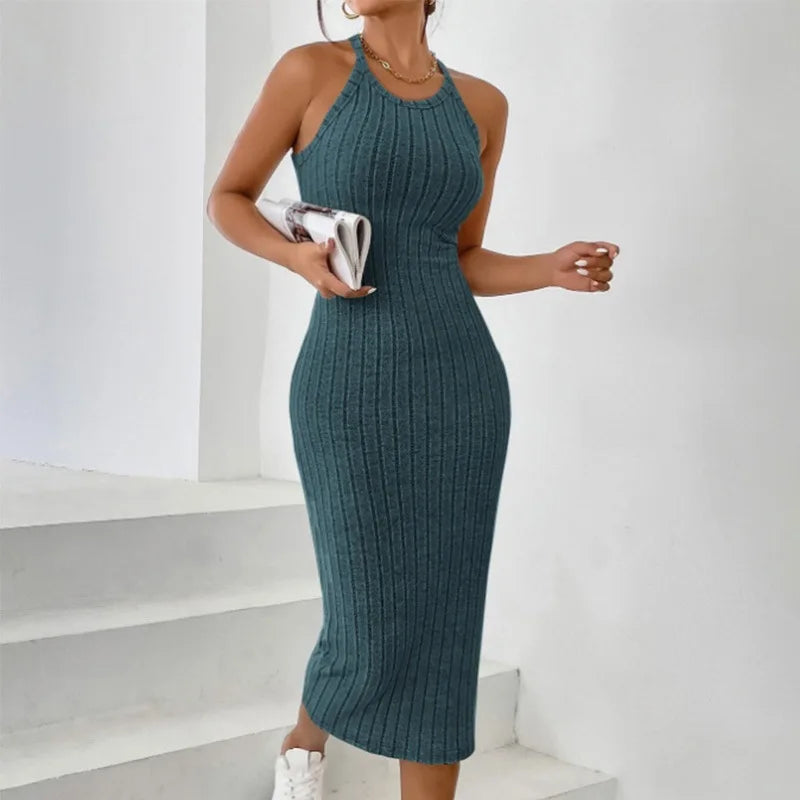 Vestido casual  punto acanalado sin mangas con cuello redondo y tirantes finos