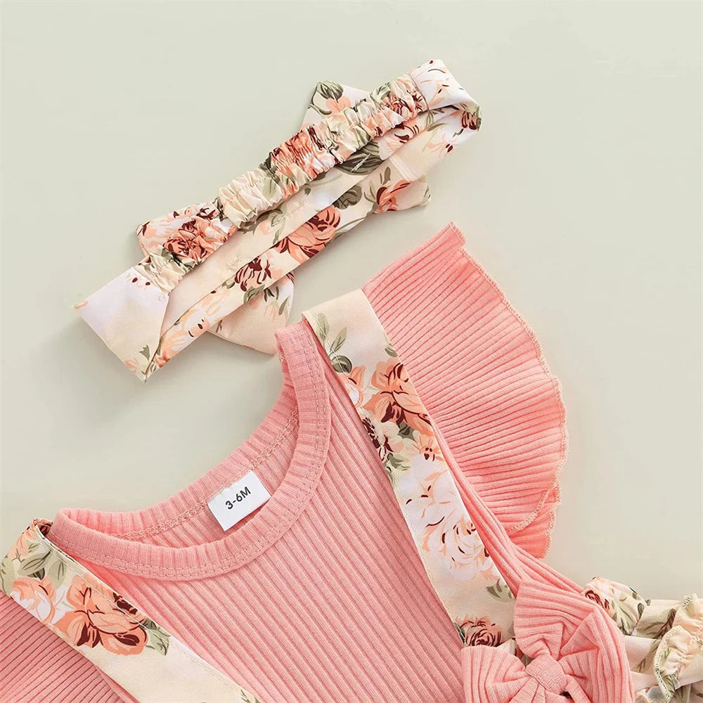 Vestido de niña  con flores y mariposas, manga con volantes con lazo