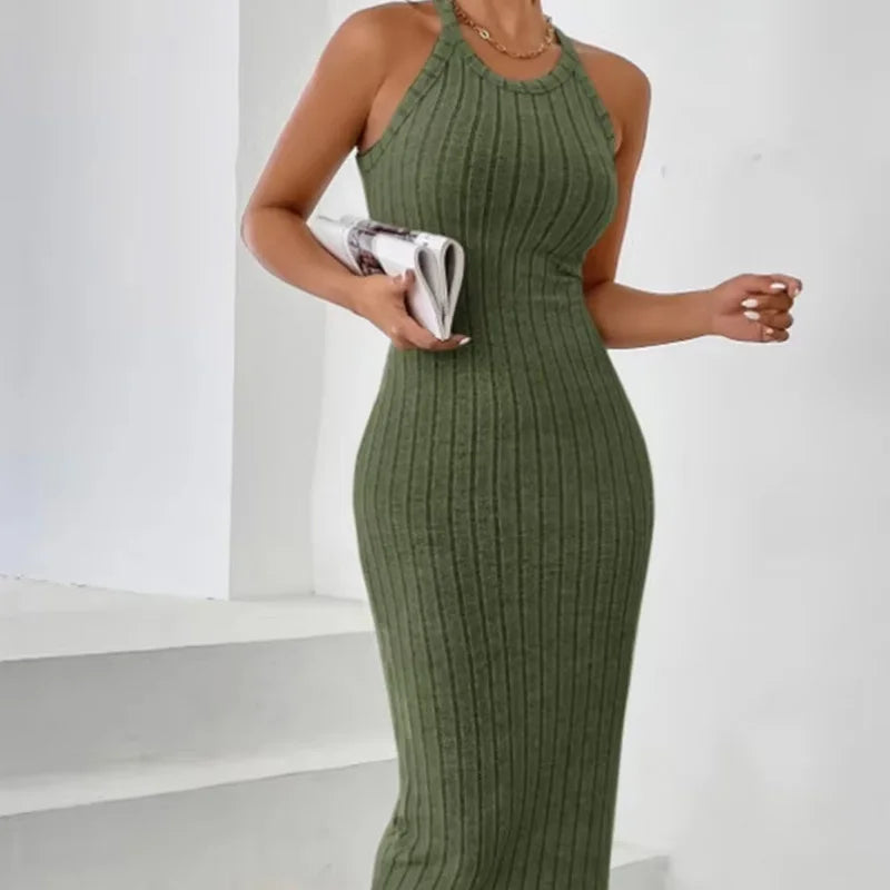 Vestido casual  punto acanalado sin mangas con cuello redondo y tirantes finos
