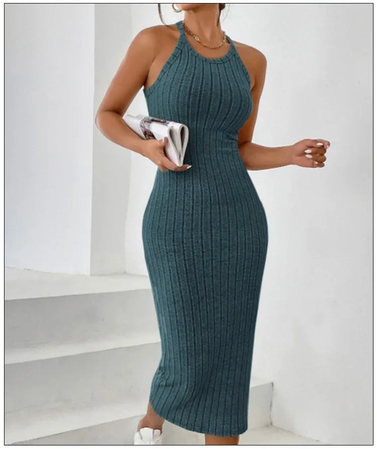 Vestido casual  punto acanalado sin mangas con cuello redondo y tirantes finos