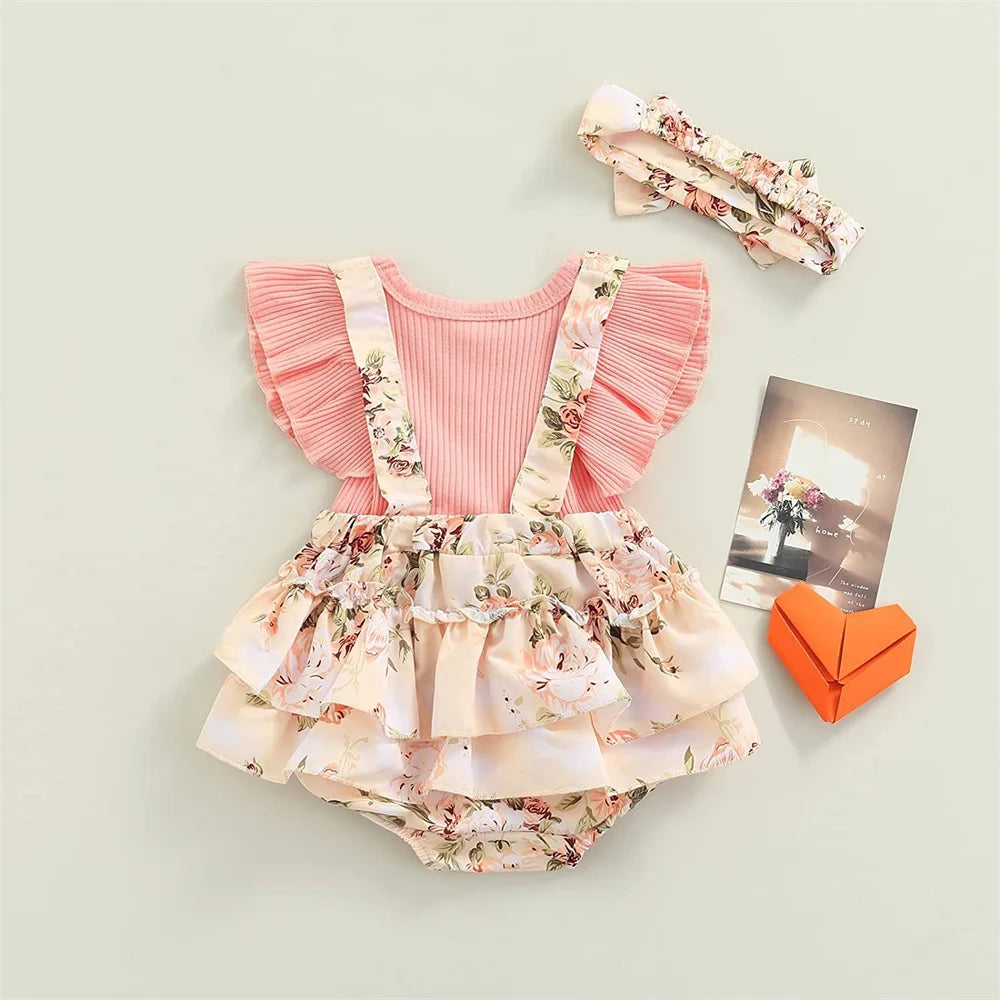 Vestido de niña  con flores y mariposas, manga con volantes con lazo