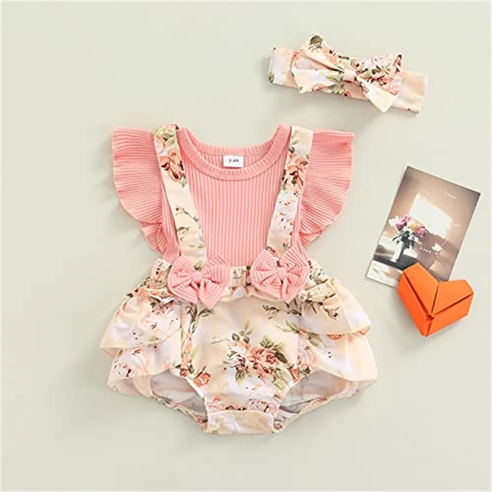 Vestido de niña  con flores y mariposas, manga con volantes con lazo