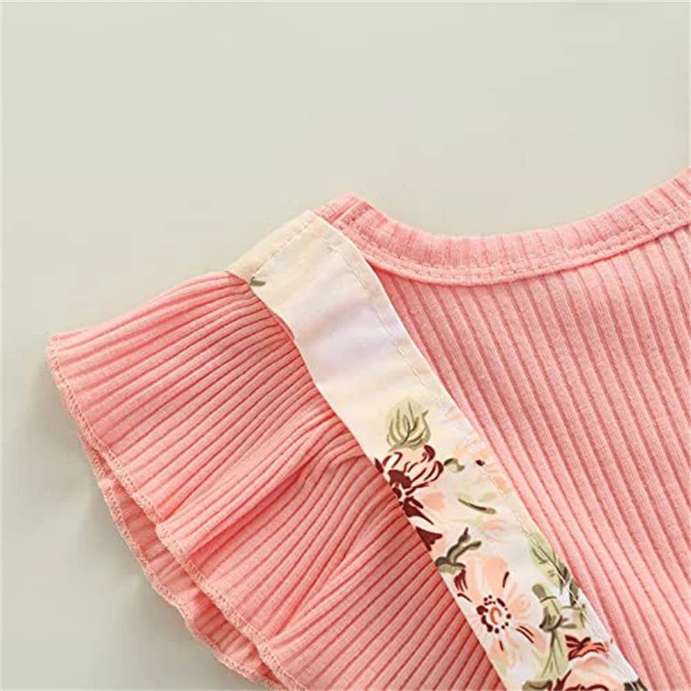 Vestido de niña  con flores y mariposas, manga con volantes con lazo
